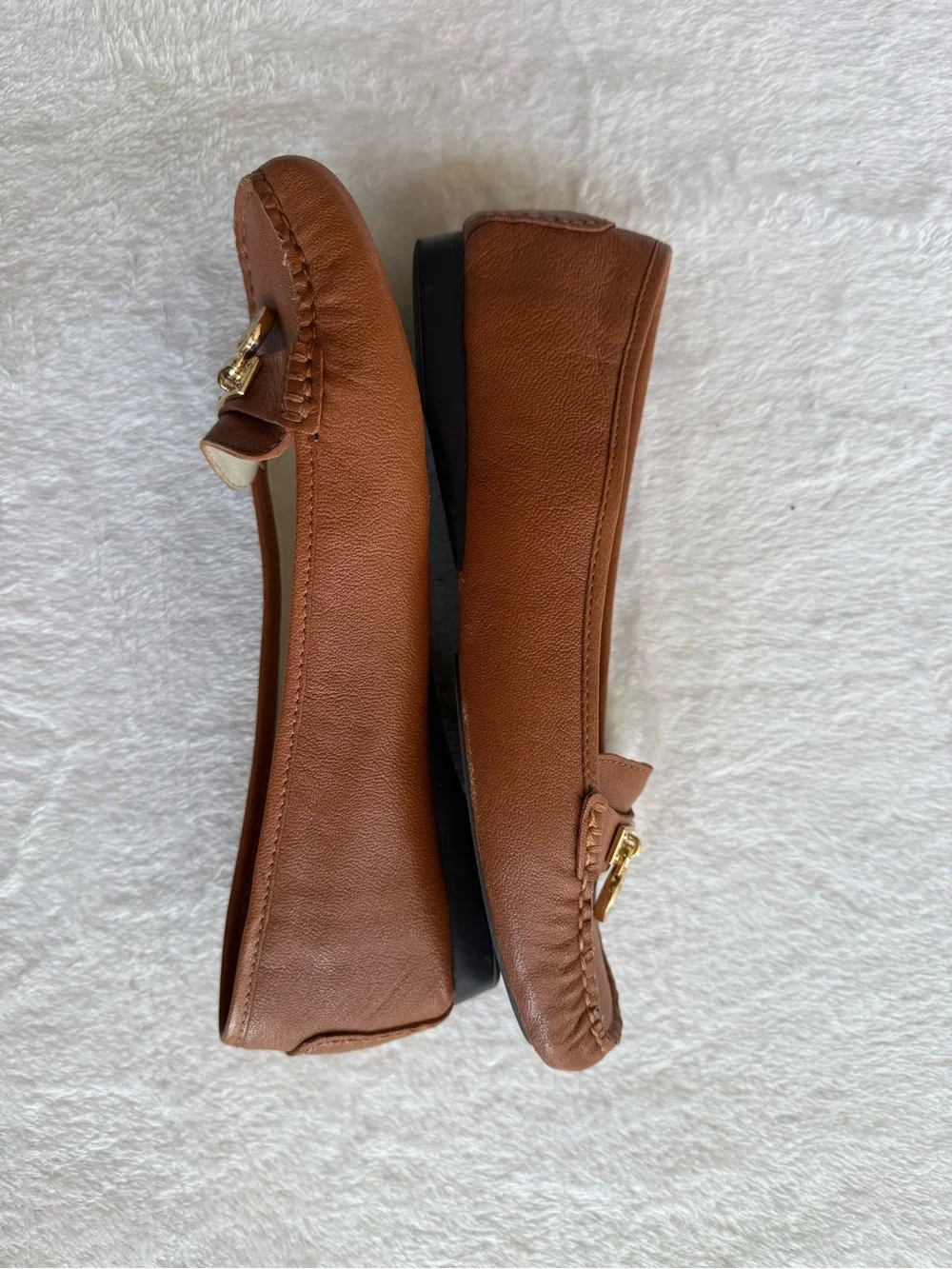 Michael Kors Brown Leather Lock Charm Loafers Flats Size 9M